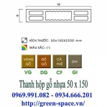 Quy cách Thanh hộp gỗ nhựa 50 x 150