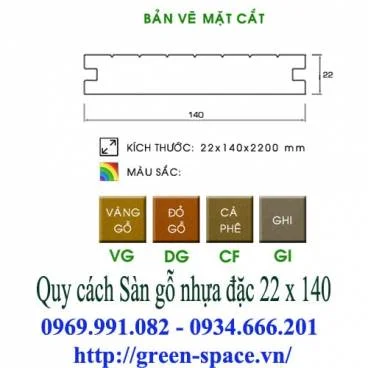 Kích thước Sàn gỗ nhựa đặc một mặt lõm 23 x 140