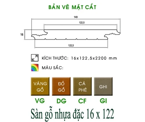 Sàn gỗ nhựa đặc 16x122