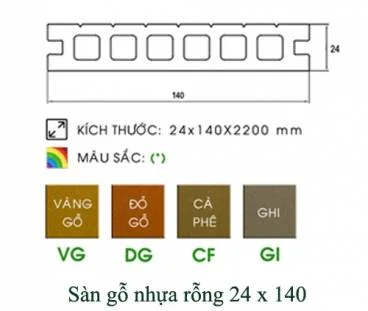 kích thước Sàn gỗ nhựa rỗng 24x140