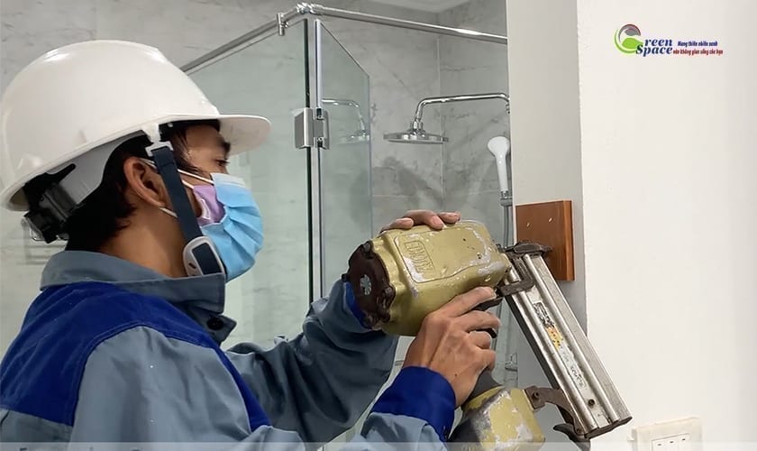 Các bước thi công cửa gỗ nhựa sinh thái ecoplast door composite cố định tấm đệm
