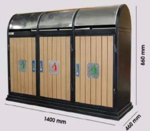 Thùng rác ba ngoài trời nắp inox trơn